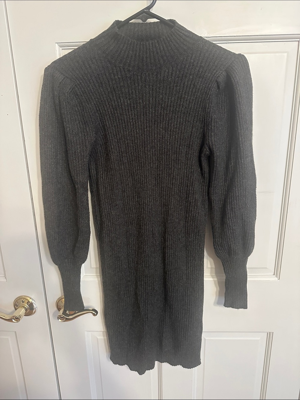 Ribbed Knit Long Sleeve Sweater Dress - Charcoal. SOFT!
